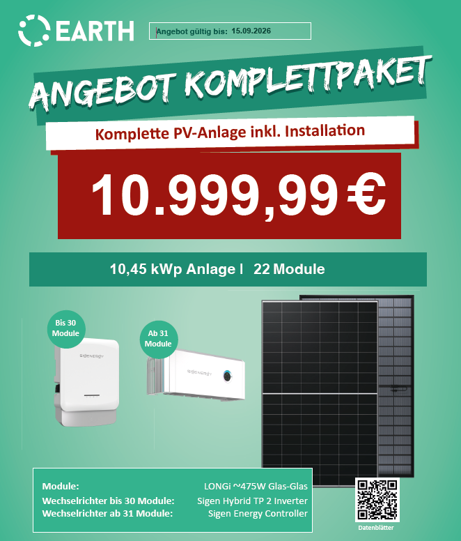 10,45 kWp Anlage, 22 Module, ohne Speicher für 10.999,99€ Sigenergy PV Anlage