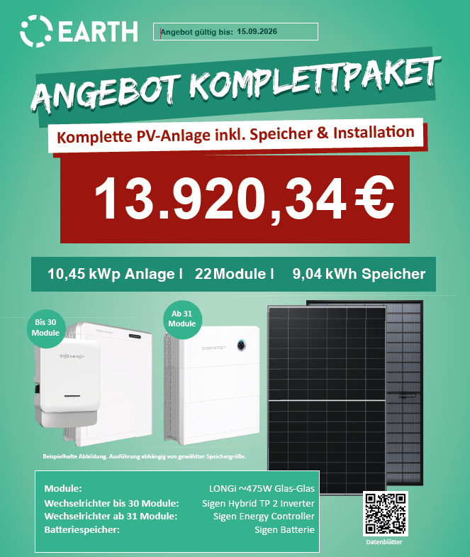 10,45 kWp Anlage, 22 Module, 9,04 kWh Speicher für 13.920,34€ Sigenergy PV Anlage